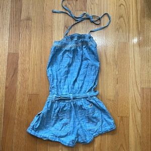 Hollister Denim Blue Halter Tie Waist Summer Spring Overall Shortall Romper